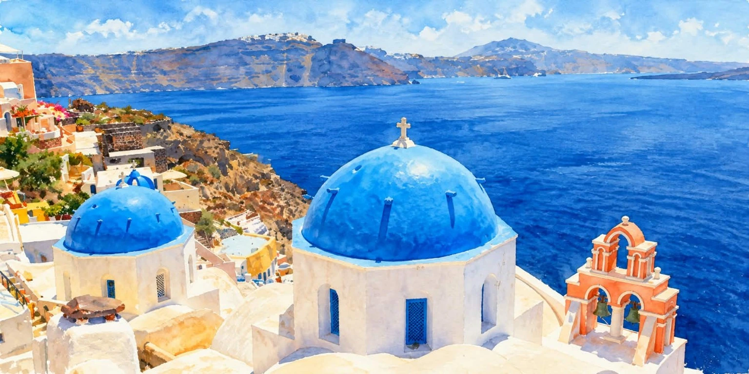 Tapeta akwarelowa AFFRESCO — Santorini Blu