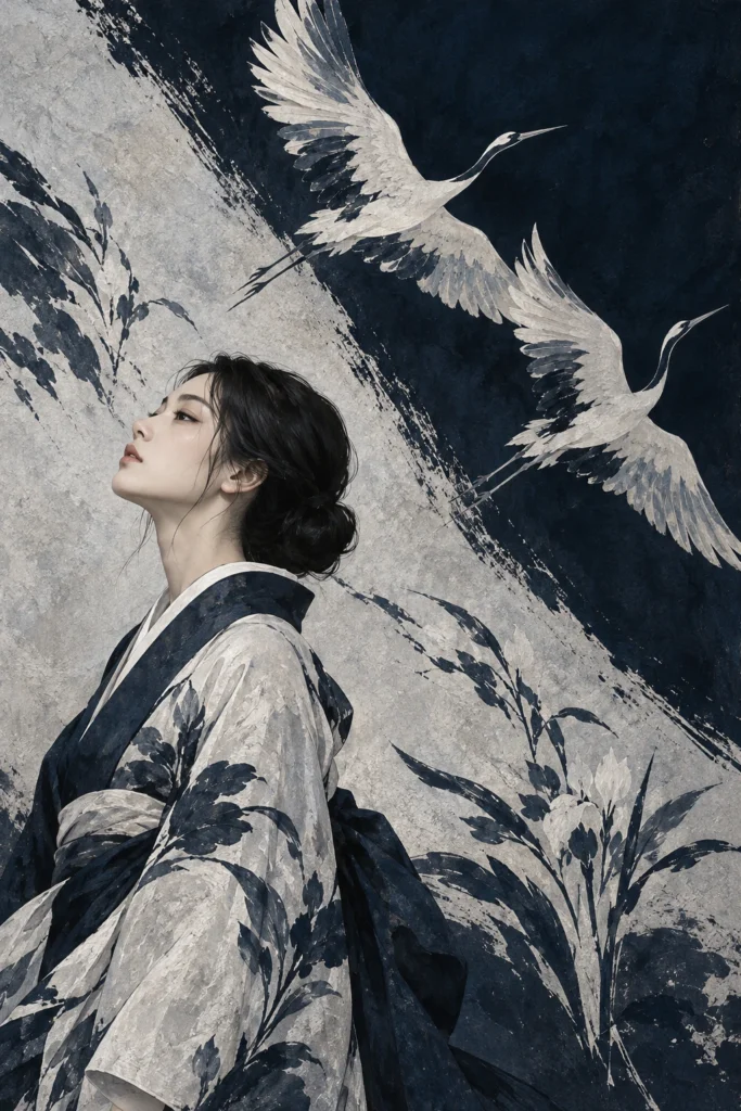 Tapeta akwarelowa AFFRESCO — Tsuru Nocturne