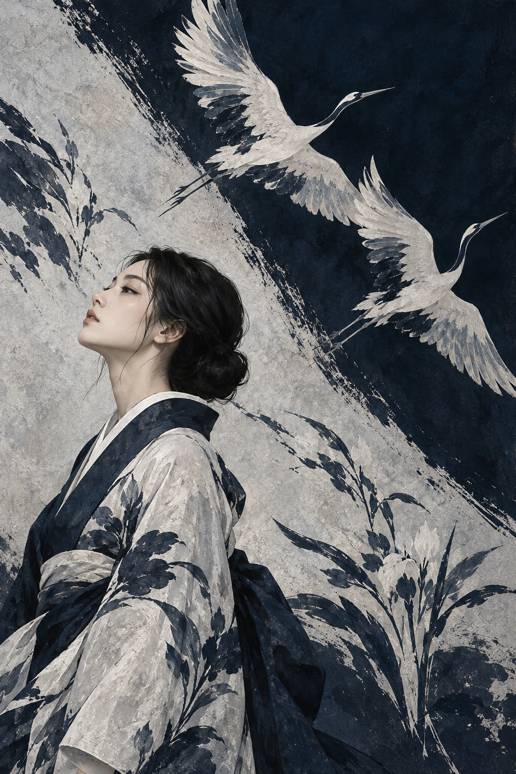 Tapeta akwarelowa AFFRESCO — Tsuru Nocturne