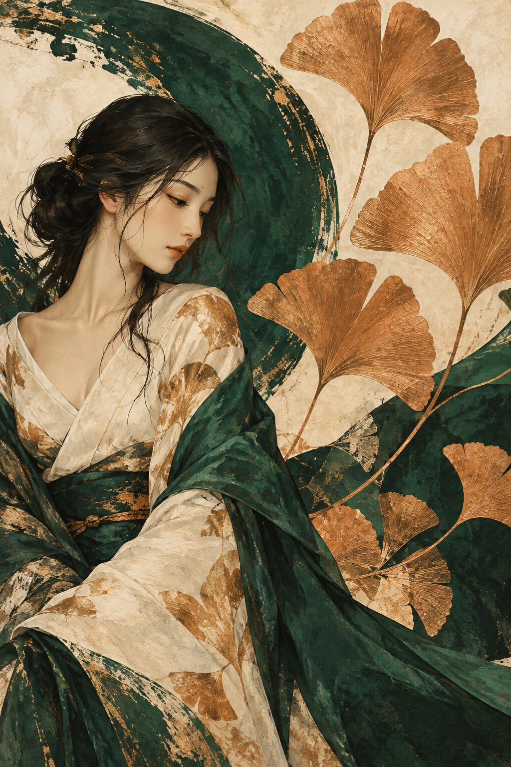 Tapeta akwarelowa AFFRESCO — Ginkgo Verde